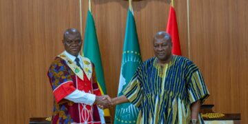 President John Dramani Mahama welcomes Gabonese President Brice Clotaire Oligui Nguema to the Jubilee House in Accra for bilateral talks focused on strengthening Ghana Gabon relations