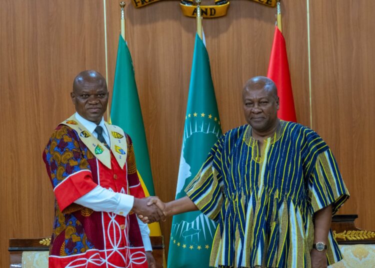 President John Dramani Mahama welcomes Gabonese President Brice Clotaire Oligui Nguema to the Jubilee House in Accra for bilateral talks focused on strengthening Ghana Gabon relations