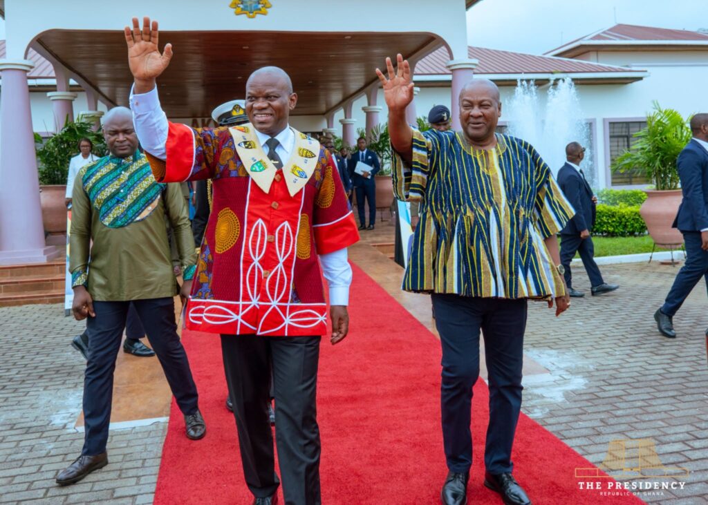 Mahama, Oligui Nguema Push Trade, Mining and Security Partnership 7 President Mahama walks with Gabon’s President Oligui Nguema at the Jubilee Lounge of the Accra International Airport as both countries seek to transform longstanding friendship into a stronger strategic partnership.