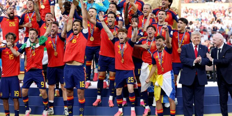 Spain Win Second World Cup Title After Ferran Torres' Extra Time Strike 1 Captain-Rodri-lifts-world-cup-trophy