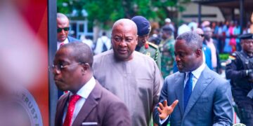 President John Dramani Mahama joins Health Minister Kwabena Mintah Akandoh, Ghana Medical Trust Fund officials, and Korle-Bu Teaching Hospital management at the commissioning of the hospital’s new Cardiac Catheterisation Laboratory.