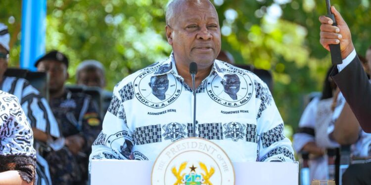 Mahama Pledges to Walk in Mills' Footsteps at Memorial Service 1 President John Dramani Mahama delivers a tribute during the wreath laying and memorial service for former President John Evans Atta Mills at Asomdwee Park, reaffirming his commitment to uphold the late statesman's legacy of integrity, humility, and national unity.