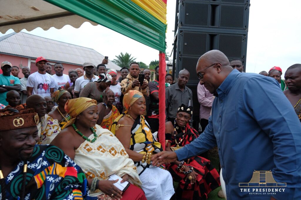 Mahama Vows Fair Share of Development for Volta Region 3 President Mahama exchanges pleasantries with traditional leaders of Juapong and the North Tongu District, following his address on government’s development commitments to the Volta Region.
