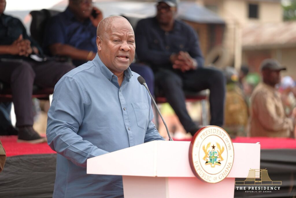 Mahama Vows Fair Share of Development for Volta Region 2 President John Dramani Mahama addresses residents at Juapong during the sod-cutting ceremony for the town’s new 24-hour economy market, the first stop of his ResettingGhana Tour of the Volta Region.