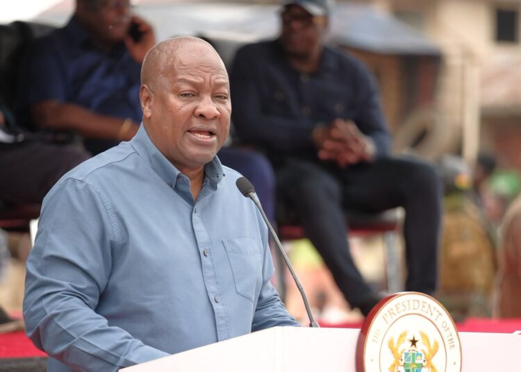 President John Dramani Mahama addresses residents at Juapong during the sod-cutting ceremony for the town’s new 24-hour economy market, the first stop of his ResettingGhana Tour of the Volta Region.