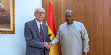 President John Dramani Mahama welcomes Wisconsin Governor Tony Evers to the Presidency, Jubilee House, during a trade mission focused on expanding economic cooperation between Ghana and Wisconsin.