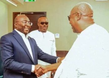 Bawumia Urges President Mahama Not to Sign Tribunals Bill 2 President John Dramani Mahama and former Vice President Dr Mahamudu Bawumia shaking hands at a public event