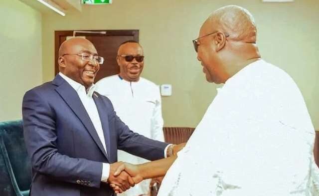 President John Dramani Mahama and former Vice President Dr Mahamudu Bawumia shaking hands at a public event
