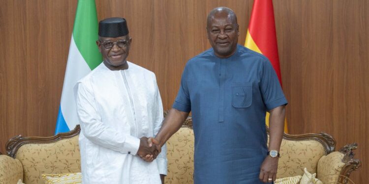 President John Dramani Mahama hosts the President of Sierra Leone, His Excellency Julius Maada Bio, during a one-day state visit to Accra