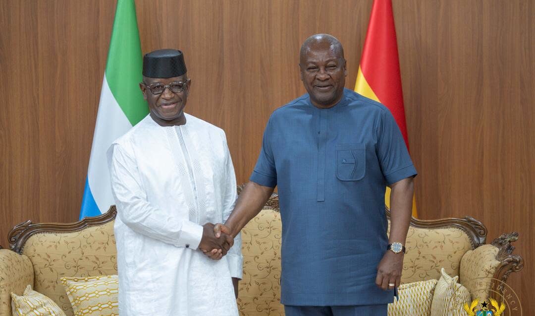 President John Dramani Mahama hosts the President of Sierra Leone, His Excellency Julius Maada Bio, during a one-day state visit to Accra