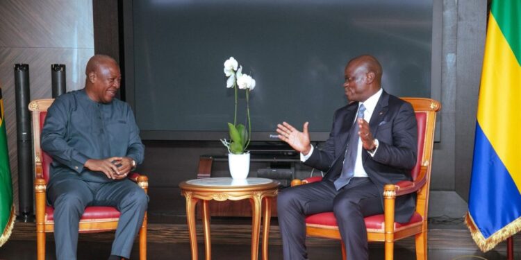Ghana's President John Dramani Mahama and Gabonese Counterpart President Brice Clotaire Oligui Nguema,