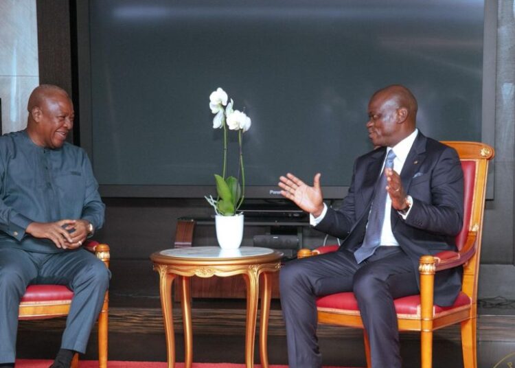 Ghana's President John Dramani Mahama and Gabonese Counterpart President Brice Clotaire Oligui Nguema,