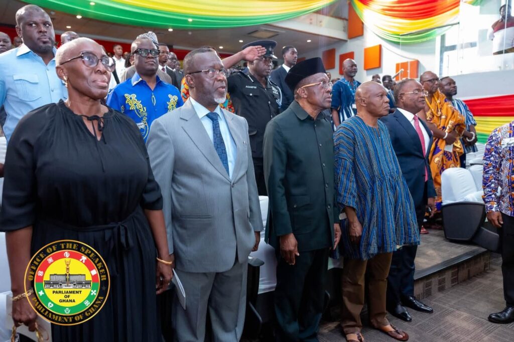 Speaker of Parliament Rt. Hon. Alban Sumana Kingsford Bagbin joins Chief Justice Paul Baffoe Bonnie and other dignitaries at the National Integrity Awards launch