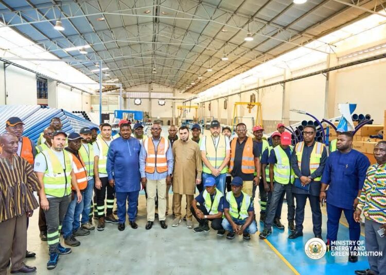 Energy Minister Highlights Local Manufacturing as Key to Ghana’s Energy Transition 1 Dr John Abdulai Jinapor with Glassic Fibreglass Innovation Ltd Team