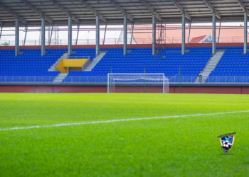 pitch side view of the TnA Stadium in Tarkwa