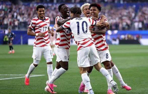 USMNT players celebrating after scoring against Paraguay in their opening game of the 2026 FIFA World Cup