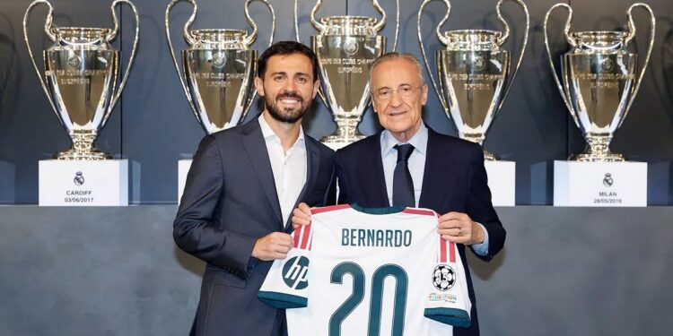 Playing for 15-Time UCL Winners Not for Everyone - Bernardo Silva 1 Bernardo Silva presented with the number 20 shirt by Real Madrid president Florentino Perez