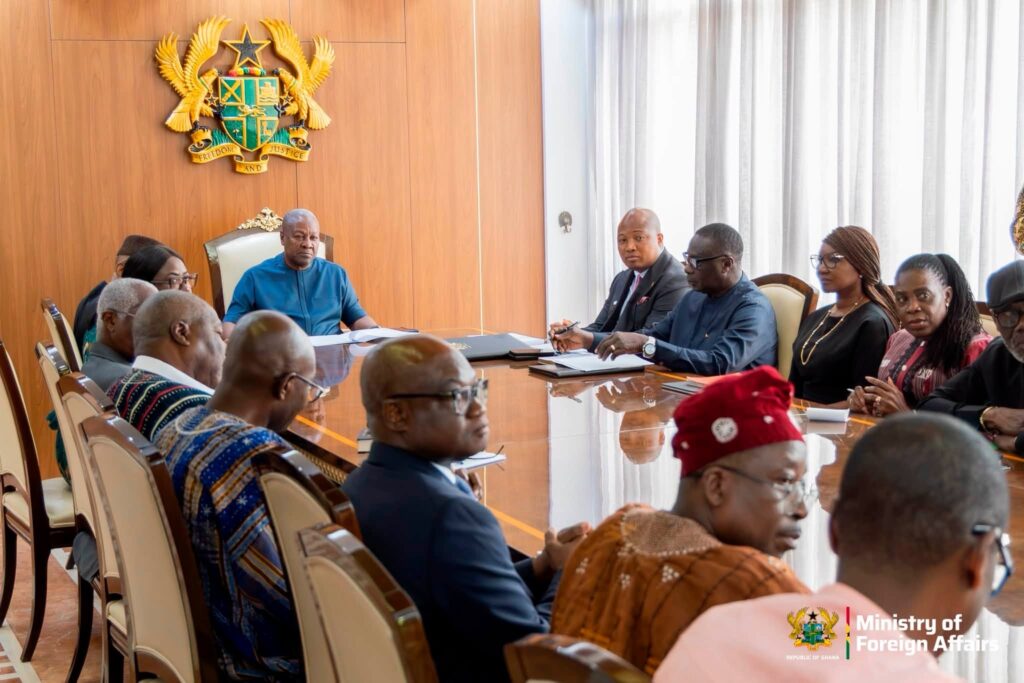 President Mahama listens as Ablakwa and committee members discuss the report's findings during the submission meeting at the Presidency.
