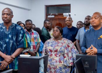 Foreign Affairs Minister Samuel Okudzeto Ablakwa addresses management and staff during his working visit to the Passport Head Office in Accra. Photo: Ministry of Foreign Affairs