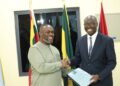 Ato Forson Hands Over Defence Ministry to Kenneth Gilbert Adjei 6 Outgoing Acting Minister for Defence Dr Cassiel Ato Forson, right, hands the Ministry of Defence handing-over notes to the incoming Minister, Kenneth Gilbert Adjei, at the ceremony in Accra. Photo: Ministry of Defence