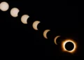 Composite image showing the process of a total eclipse over an hour as seen from Arija, Spain