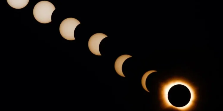 Millions Witness Dramatic Solar Eclipse as UK and Europe Experience Rare Celestial Spectacle 1 Composite image showing the process of a total eclipse over an hour as seen from Arija, Spain
