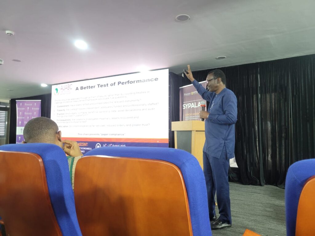 Senanu addresses participants at SYPALA 2026, arguing the African Union should be measured by a chain of results rather than by the number of treaties or meetings held.