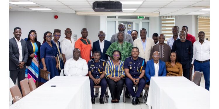 Officials of the Ghana Shippers' Authority, the Ghana Revenue Authority, and industry stakeholders during the launch of the nationwide ICUMS registration education campaign.