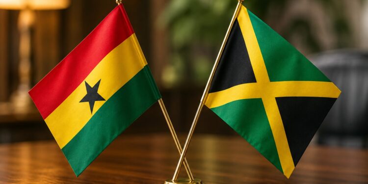 The flags of Ghana and Jamaica