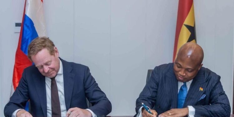 Ghana, Netherlands Sign Letter of Intent to Combat Illicit Drug Markets 1 Foreign Affairs Minister Samuel Okudzeto Ablakwa and Netherlands Minister for Justice and Security David Van Weel sign the Letter of Intent on combating illicit drugs and drug markets at the Ministry of Foreign Affairs in Accra.
