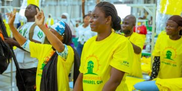 Workers at the Northshore Apparel in Excitement During the Official Commissioning of the factory by President Mahama