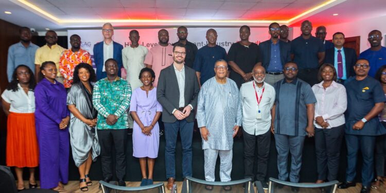 BOSAG Unveils SERVE24 to Make Outsourcing a Pillar of Ghana’s 24-Hour Economy 1 Mr. Goosie Tanoh with BOSAG CEO David Gowu and Participants at the High-Level Government Industry Roundtable on the SERVE24 Proposal at the eServices Africa Limited