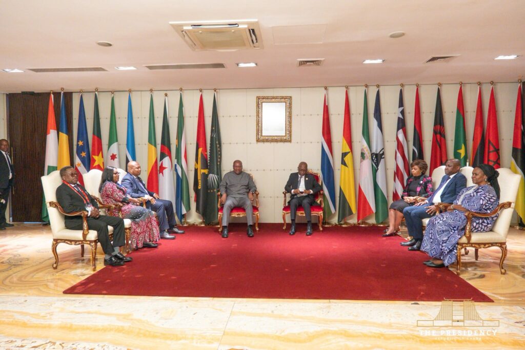 Mahama Joins AU Leaders in Luanda to Adopt Continental Conflict Prevention Plan 3 President John Dramani Mahama holds talks with his delegation and Angolan officials at Luanda ahead of the African Union's 21st Extraordinary Session on conflict prevention. Photo: The Presidency