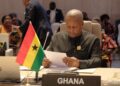 Move From Words to Action on Peace Financing, Mahama Tells AU Leaders 9 President John Dramani Mahama reviews his notes at Ghana's seat during the 21st Extraordinary Session of the African Union Assembly in Luanda on Sunday. Photo: The Presidency