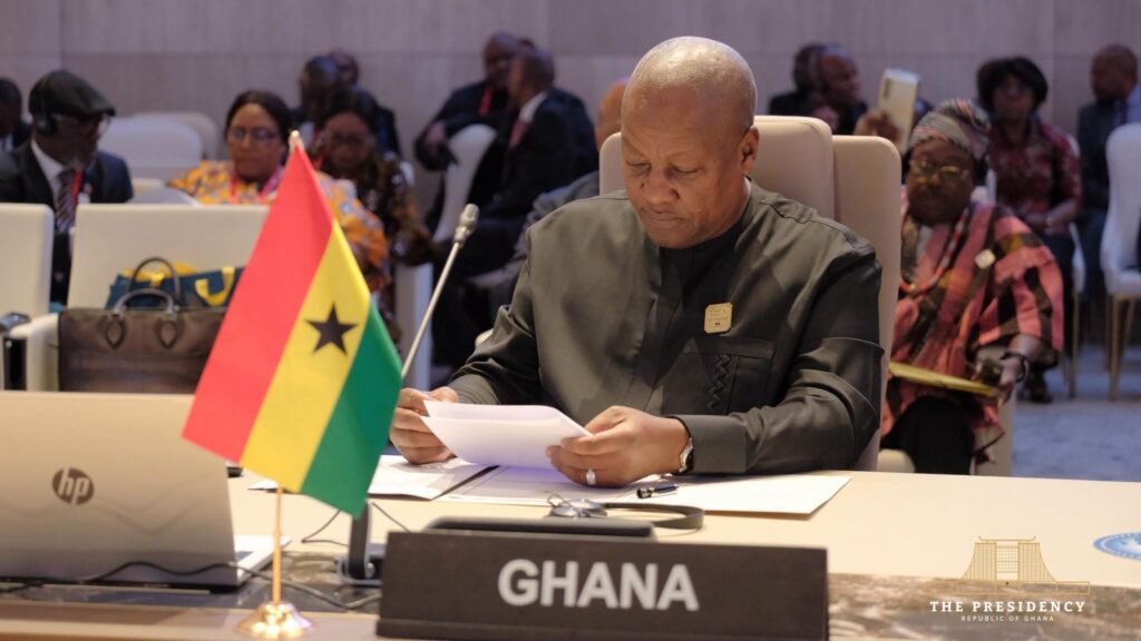 Move From Words to Action on Peace Financing, Mahama Tells AU Leaders 2 President John Dramani Mahama at Ghana's seat during the 21st Extraordinary Session of the African Union Assembly in Luanda on Sunday. Photo: The Presidency