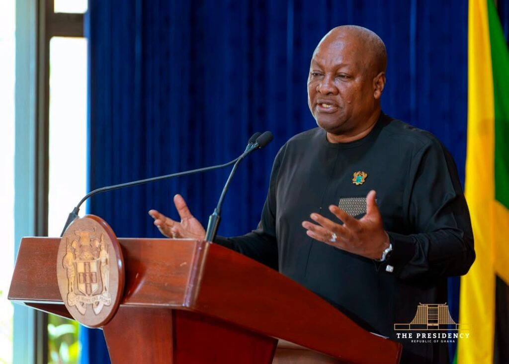 Mahama, Holness Chart New Chapter for Ghana-Jamaica Ties 4 President John Dramani Mahama addressing the media after bilateral talks, reaffirming Ghana's commitment to deeper economic cooperation and Pan-African solidarity.