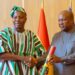 President Mahama presents the instrument of appointment to Mahama Ayariga, Minister for Local Government, Chieftaincy and Religious Affairs, after administering the three oaths of office. Photo: The Presidency