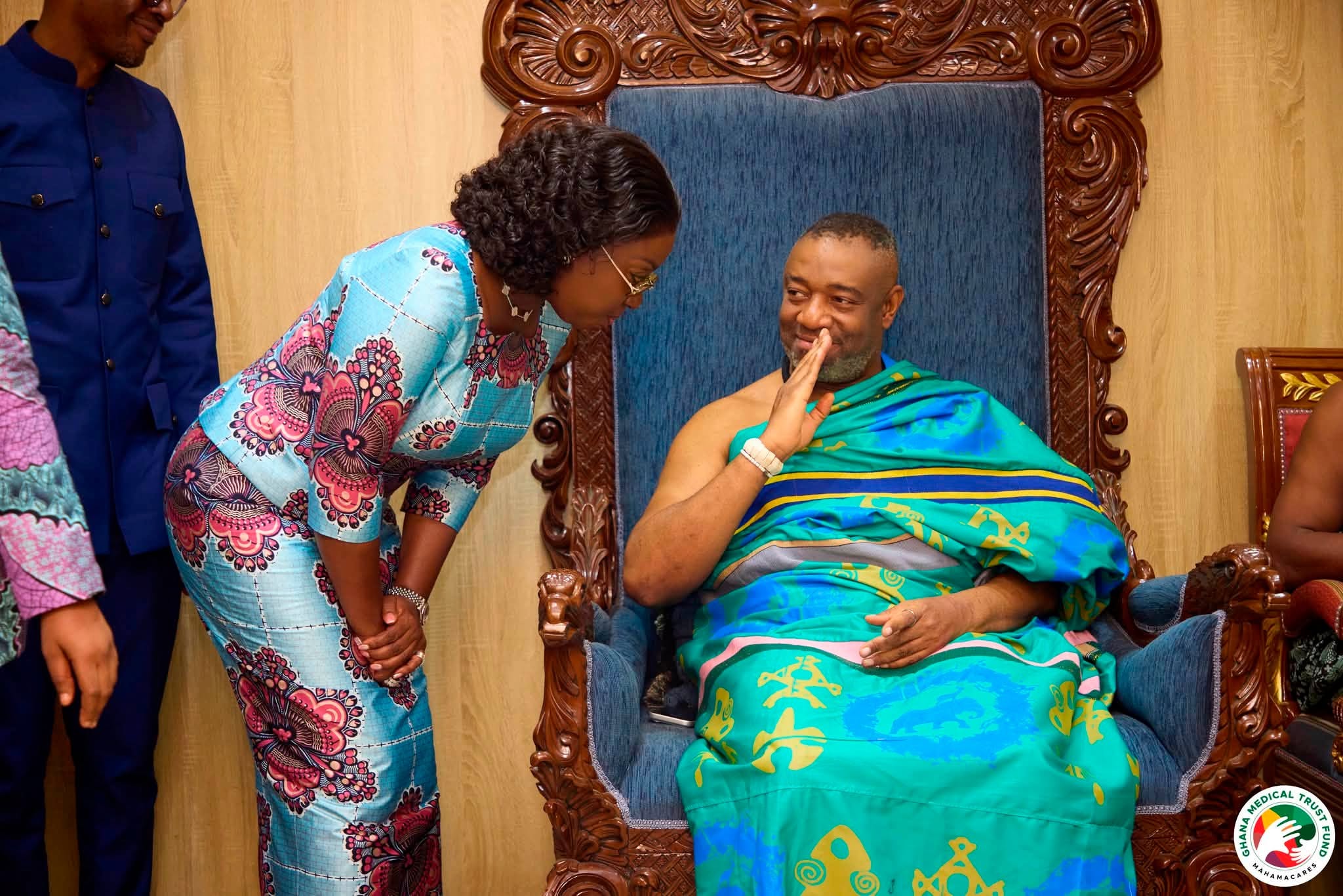 Obuobia Darko Opoku, Administrator of the Ghana Medical Trust Fund (MahamaCares), pays a courtesy call on the Ga Mantse, King Tackie Teiko Tsuru II, at the Ga Mantse Palace