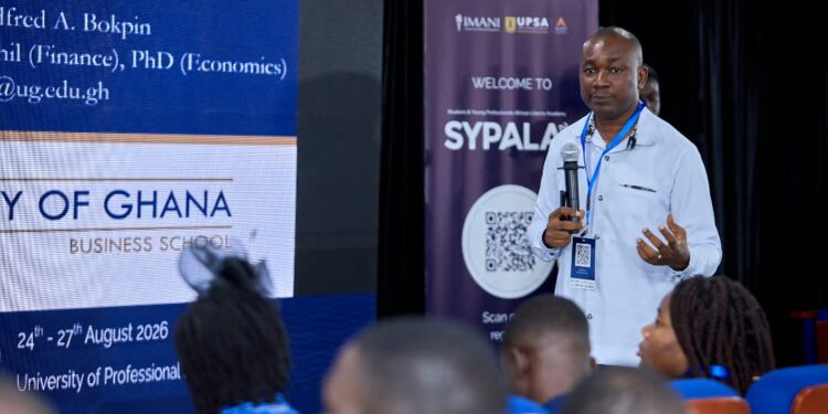 Professor Godfred A. Bokpin of the University of Ghana Business School addresses participants at SYPALA 2026, held under the theme "Resilient Economies."