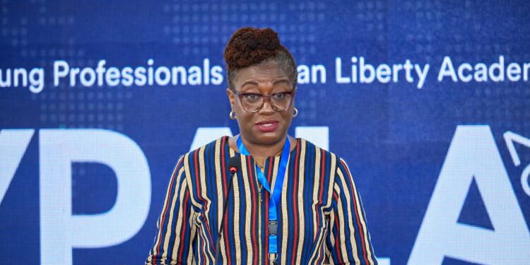 Bridget Dzogbenuku, Founder and Executive Director of Mentoring Women Ghana and two-time PPP presidential candidate, speaks at SYPALA 2026.