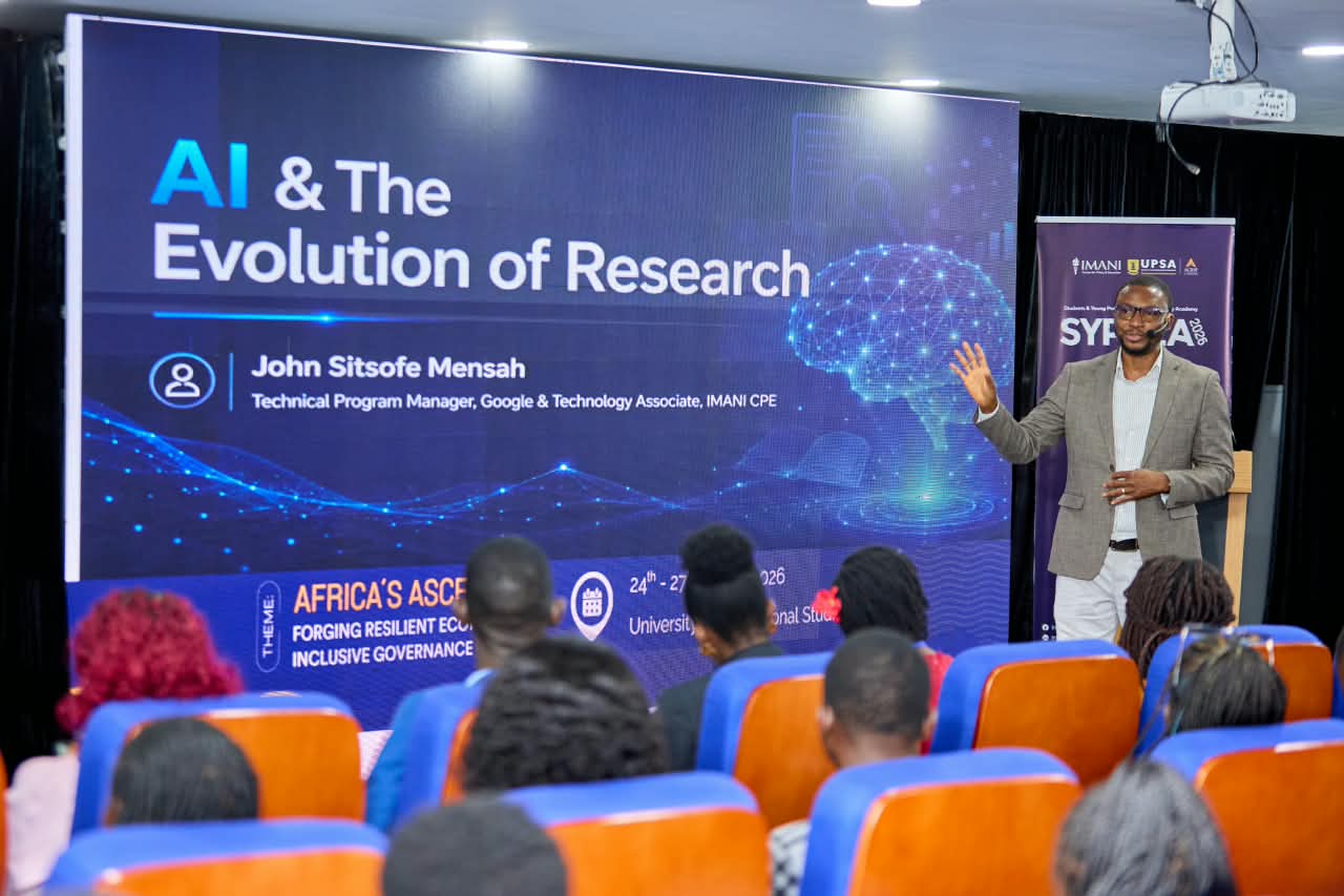 IMANI's Sitsofe Mensah Warns Funding Gap Could Derail AU AI Targets 4 John Sitsofe Mensah, Technical Program Manager at Google and Technology Associate at IMANI CPE, addresses participants on "AI & The Evolution of Research" at SYPALA 2026