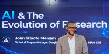 John Sitsofe Mensah, Technical Program Manager at Google and Technology Associate at IMANI CPE, addresses participants on "AI & The Evolution of Research" at SYPALA 2026