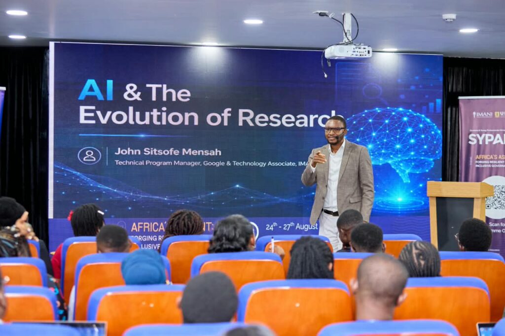 SYPALA 2026 Closes With Charge to Turn Knowledge Into Action 4 John Sitsofe Mensah, Technical Program Manager at Google and Technology Associate at IMANI CPE, addresses participants on "AI & The Evolution of Research" at SYPALA 2026