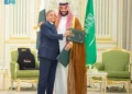 Saudi Arabia, Turkey, Pakistan Sign Defence Pact 2 Pakistan’s Prime Minister Shehbaz Sharif embraces Saudi Crown Prince Mohammed bin Salman after signing the defense agreement.