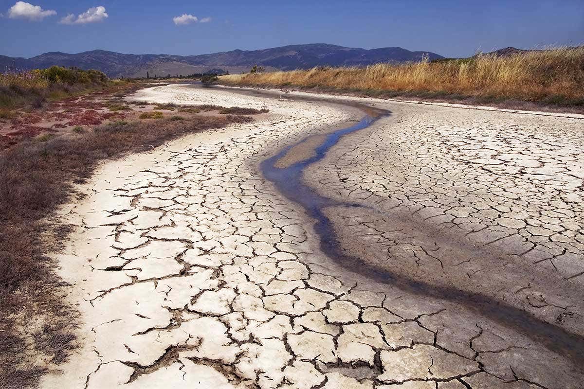 A severely dried-out riverbed