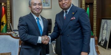 Foreign Affairs Minister Samuel Okudzeto Ablakwa welcomes Japanese astronaut Dr Koichi Wakata to the Ministry of Foreign Affairs in Accra on Tuesday, 15 September 2026, during Wakata's first visit to Ghana. Photo: Ministry of Foreign Affairs