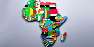 Africa map with flags of the countries