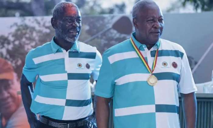 Captain Prince Kofi Amoabeng (Rtd) in a picture with President Mahama at Achimota Golf Park in December 2025.