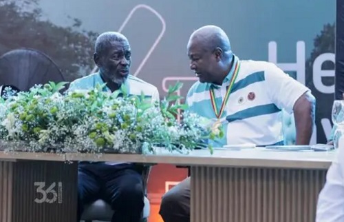 Captain Prince Kofi Amoabeng (Rtd) in conversation with President Mahama at Achimota Golf Park in December 2025.