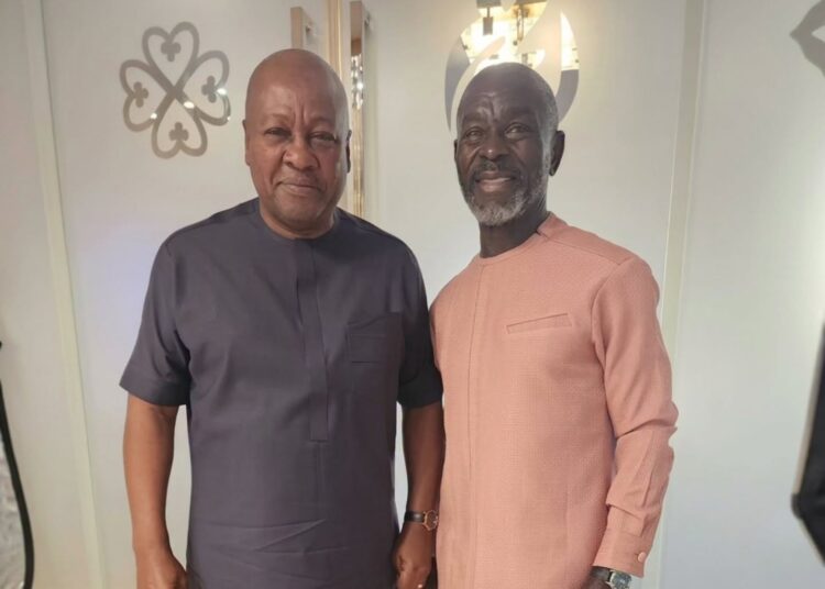 President John Dramani Mahama with Captain Prince Kofi Amoabeng (Rtd) following their meeting at the President's private residence on Tuesday.